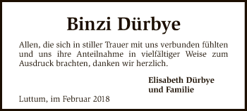 Traueranzeige von Binzi Dürbye von SYK