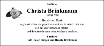 Traueranzeige von Christa Brinkmann von SYK