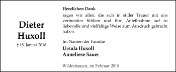 Traueranzeige von Dieter Huxoll von SYK