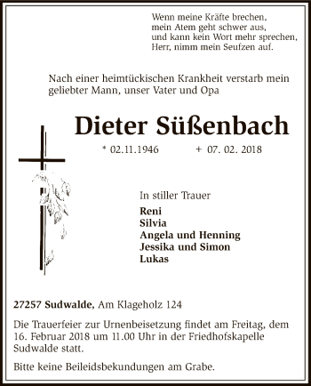 Traueranzeige von Dieter Süßenbach von SYK