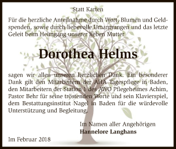 Traueranzeige von Dorothea Helms von SYK