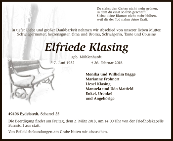 Traueranzeige von Elfriede Klasing von SYK