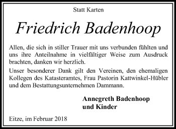 Traueranzeige von Friedrich Badenhoop von SYK