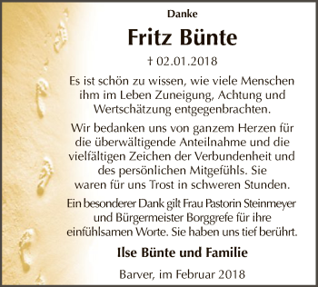 Traueranzeige von Fritz Bünte von SYK