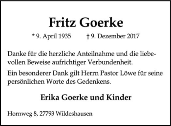 Traueranzeige von Fritz Goerke von SYK