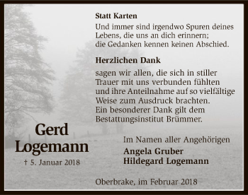 Traueranzeige von Gerd Logemann von SYK