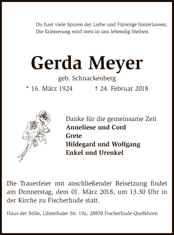 Traueranzeige von Gerda Meyer von SYK