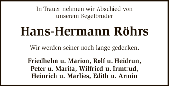 Traueranzeige von Hans-Hermann Röhrs von SYK