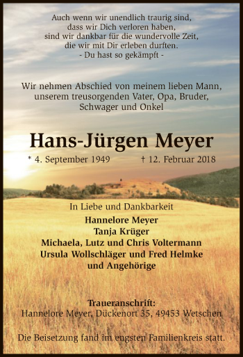 Traueranzeige von Hans-Jürgen Meyer von SYK