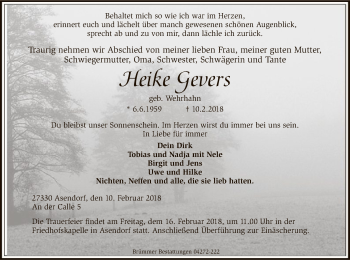 Traueranzeige von Heike Gevers von SYK