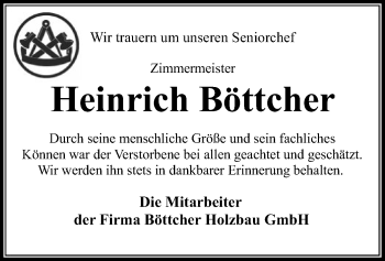 Traueranzeige von Heinrich Böttcher von SYK