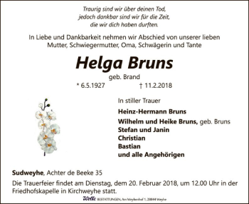 Traueranzeige von Helga Bruns von SYK