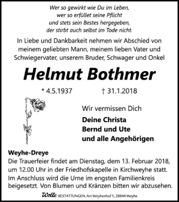 Traueranzeige von Helmut Bothmer von SYK