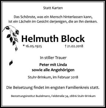 Traueranzeige von Helmuth Block von SYK