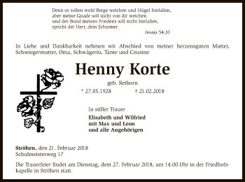 Traueranzeige von Henny Korte von SYK