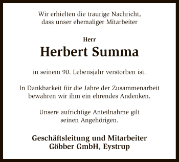 Traueranzeige von Herbert Summa von SYK