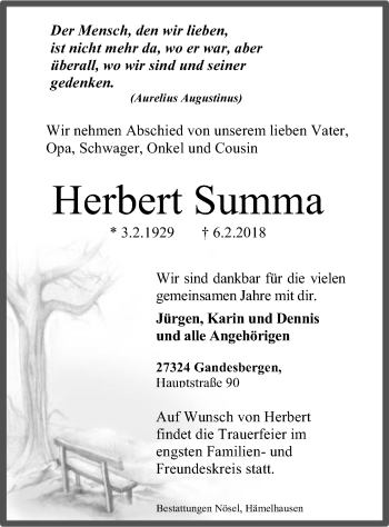 Traueranzeige von Herbert Summa von SYK