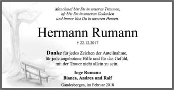 Traueranzeige von Hermann Rumann von SYK