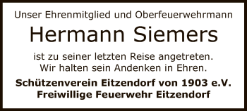 Traueranzeige von Hermann Siemers von SYK