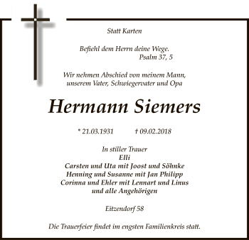 Traueranzeige von Hermann Siemers von SYK