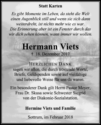 Traueranzeige von Hermann Viets von SYK