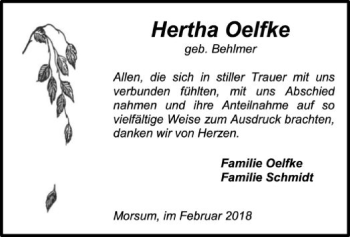 Traueranzeige von Hertha Oelfke von SYK