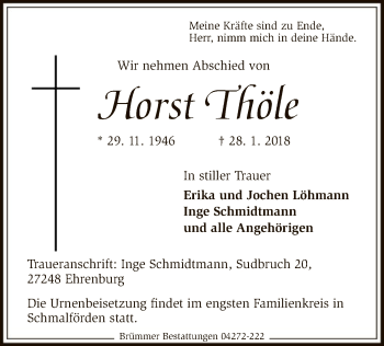 Traueranzeige von Horst Thöle von SYK