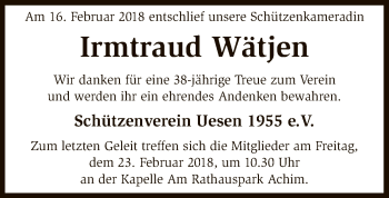 Traueranzeige von Irmtraud Wätjen von SYK