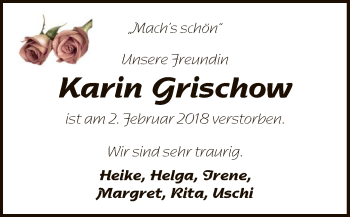 Traueranzeige von Karin Grischow von SYK