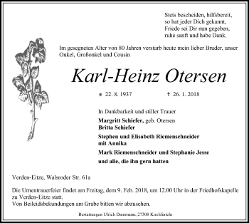 Traueranzeige von Karl-Heinz Otersen von SYK