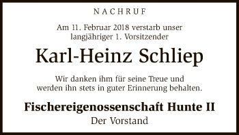 Traueranzeige von Karl-Heinz Schliep von SYK