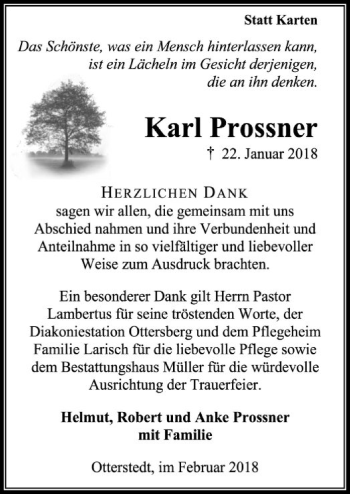 Traueranzeige von Karl Prossner von SYK