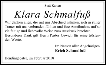 Traueranzeige von Klara Schmalfuß von SYK