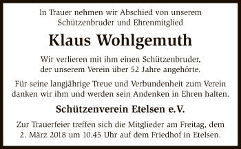 Traueranzeige von Klaus Wohlgemuth von SYK