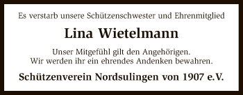 Traueranzeige von Lina Wietelmann von SYK