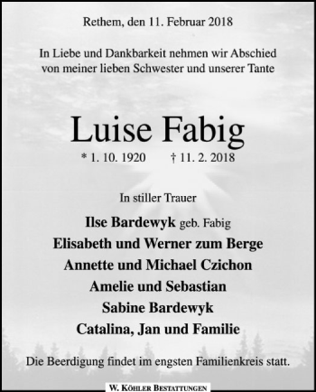 Traueranzeige von Luise Fabig von SYK