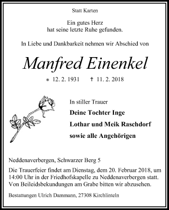 Traueranzeige von Manfred Einenkel von SYK