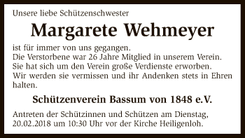 Traueranzeige von Margarete Wehmeyer von SYK