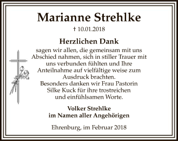 Traueranzeige von Marianne Strehlke von SYK