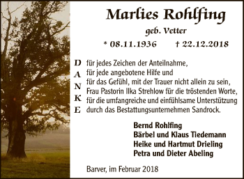 Traueranzeige von Marlies Rohlfing von SYK