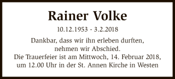 Traueranzeige von Rainer Volke von SYK