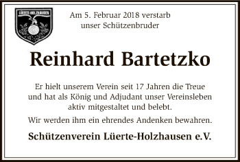 Traueranzeige von Reinhard Bartetzko von SYK