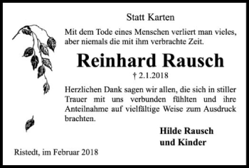 Traueranzeige von Reinhard Rausch von SYK