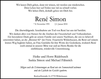 Traueranzeige von René Simon von SYK