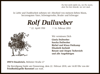 Traueranzeige von Rolf Dullweber von SYK