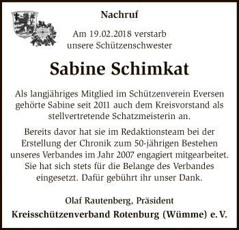 Traueranzeige von Sabine Schimkat von SYK