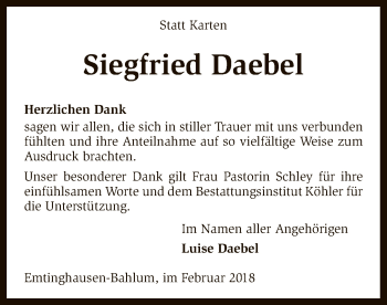 Traueranzeige von Siegfried Daebel von SYK