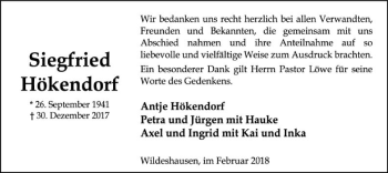 Traueranzeige von Siegfried Hökendorf von SYK