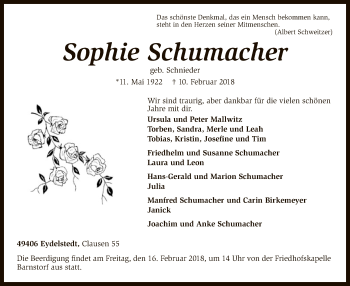 Traueranzeige von Sophie Schumacher von SYK