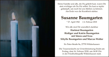 Traueranzeige von Susanne Baumgarten von SYK
